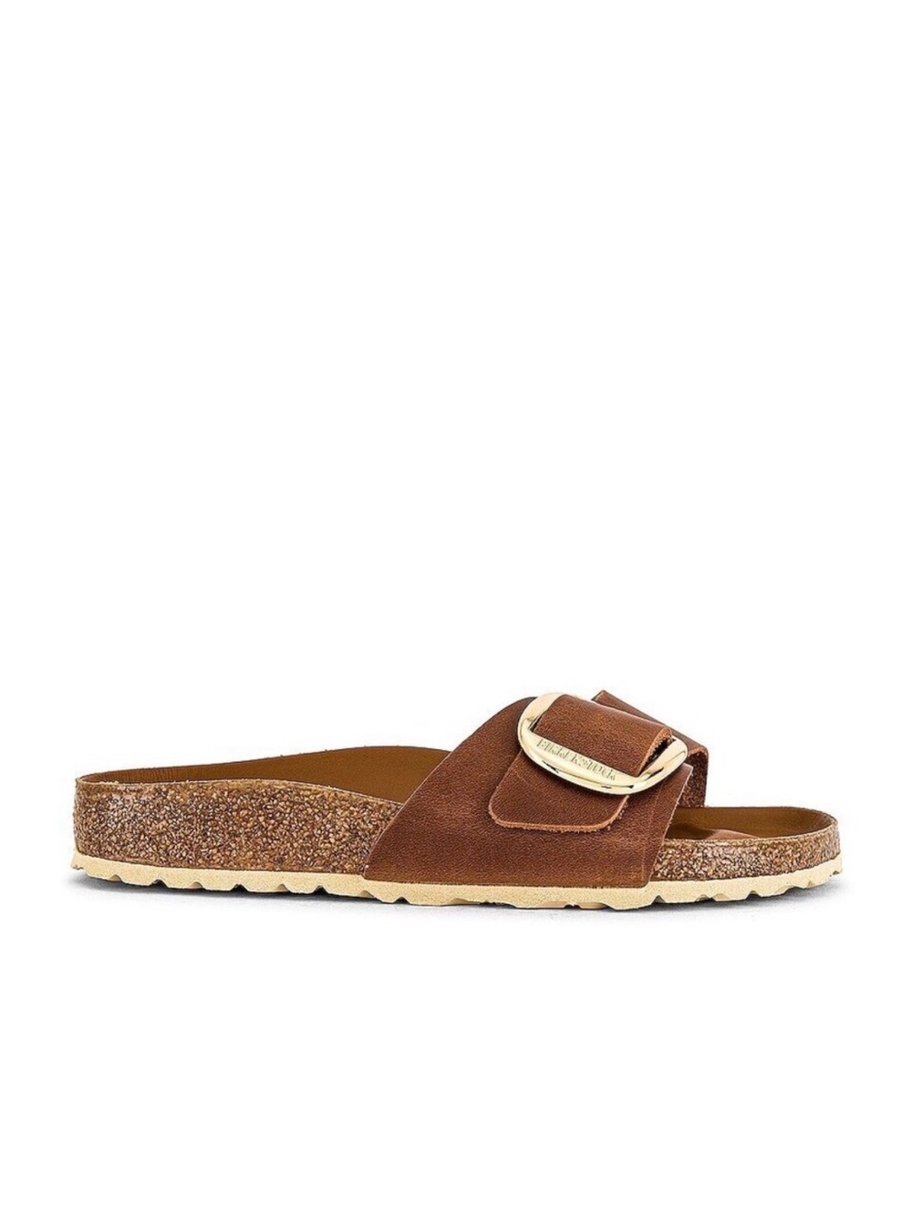 BIRKENSTOCK Madrid Big Buckle Sandal in Cognac nubuck leather